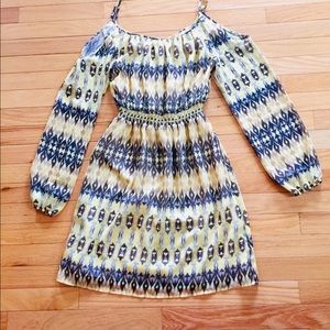 Charming Charlie Yellow/Gold Print Dress-Sz S